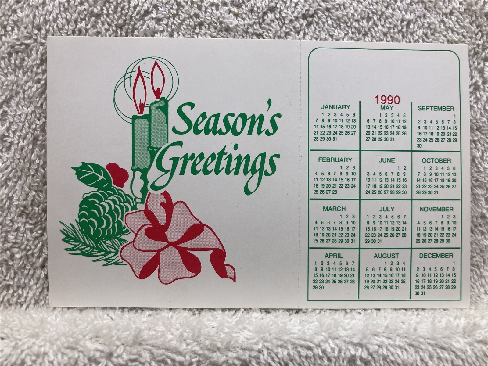 1990 Season’s Greetings Pocket Calendar Unknown Advertising Vtg