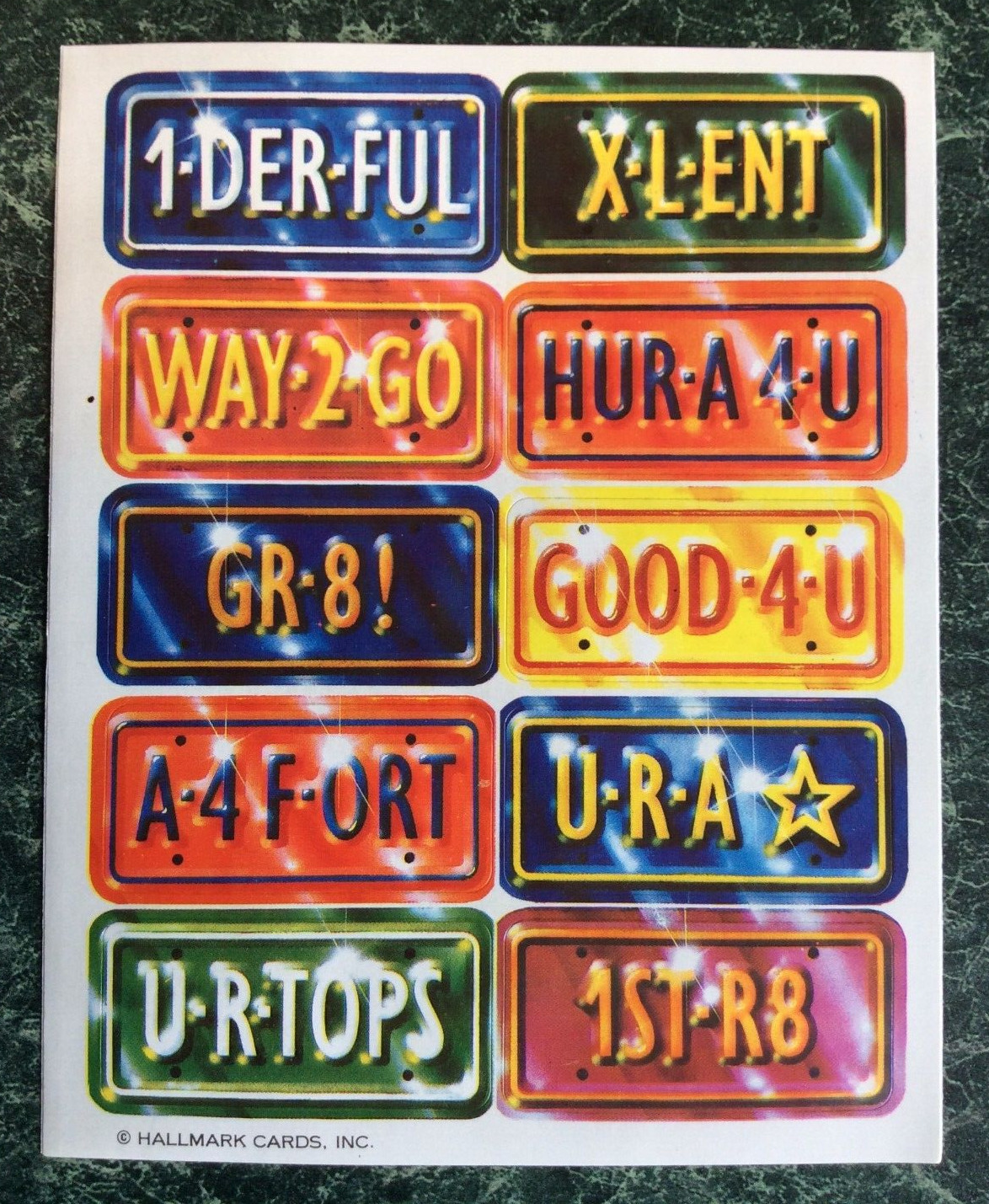 Vintage 1980’s Hallmark Sticker Sheet License Plate Educational Seals Rare 80s