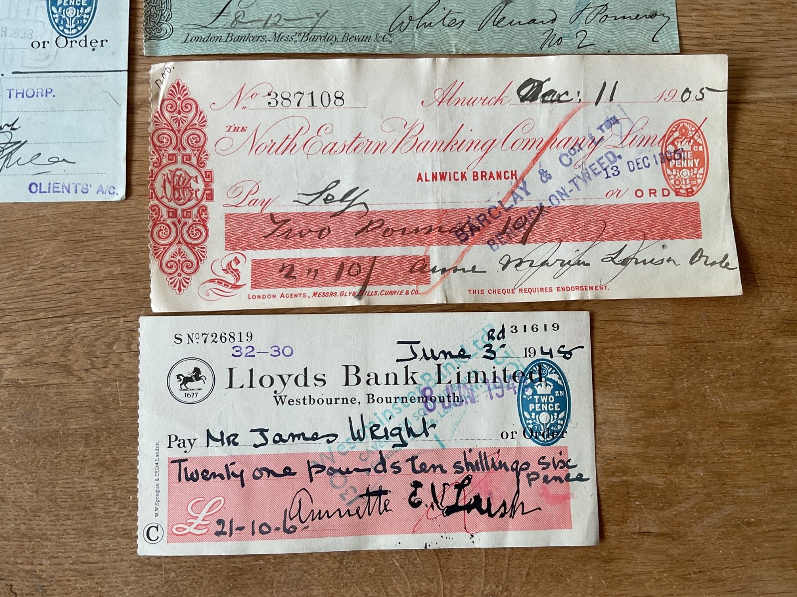 British vintage used cheques 6 items B5337
