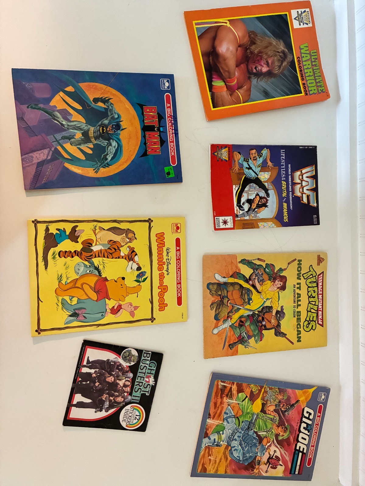 Unused 1980s-1990s Coloring & Kids Book Lot (TMNT, Batman, GI Joe, WWF)