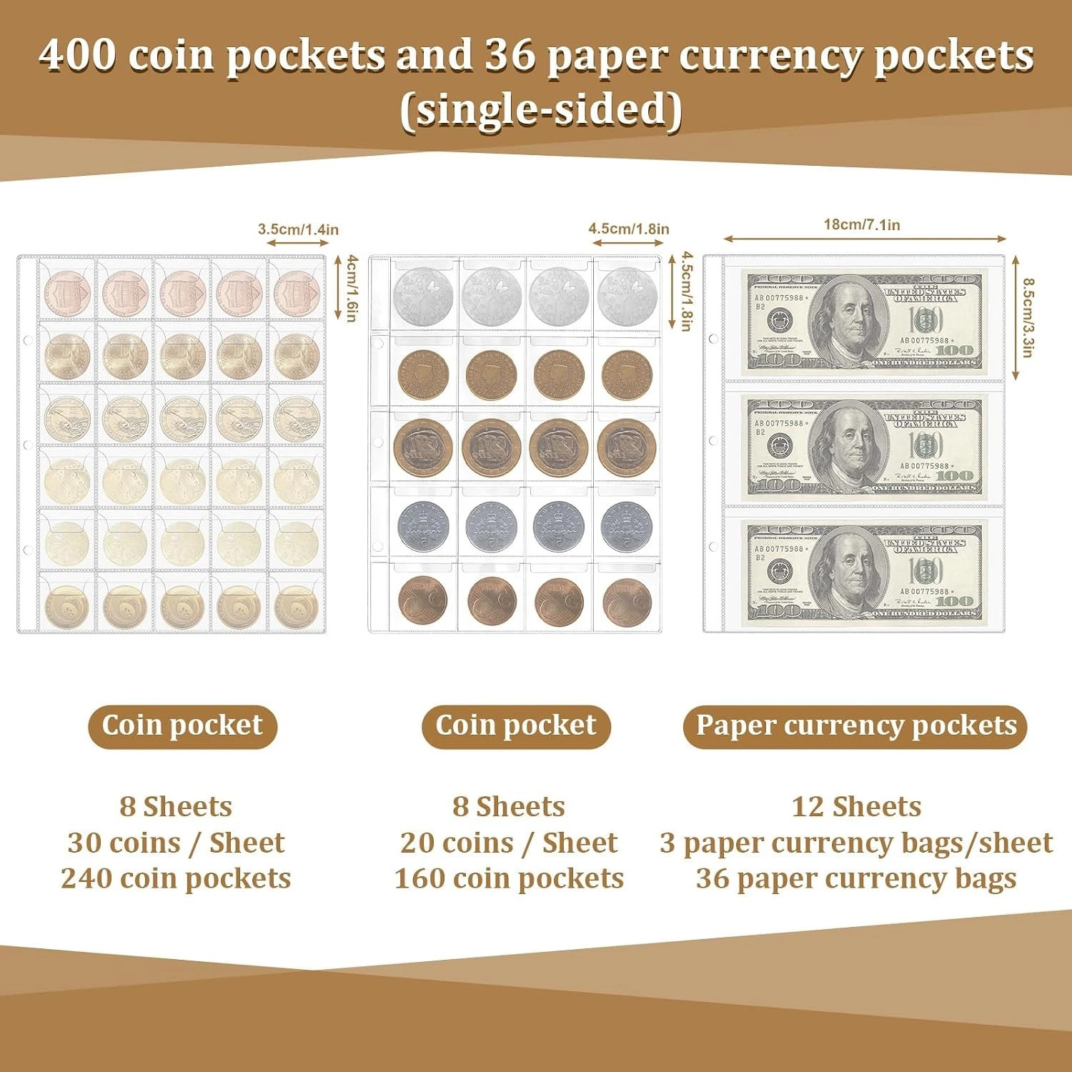 Coin Collection Book Album Holder for Collector 400 Coin & 36 Paper Money Pocket