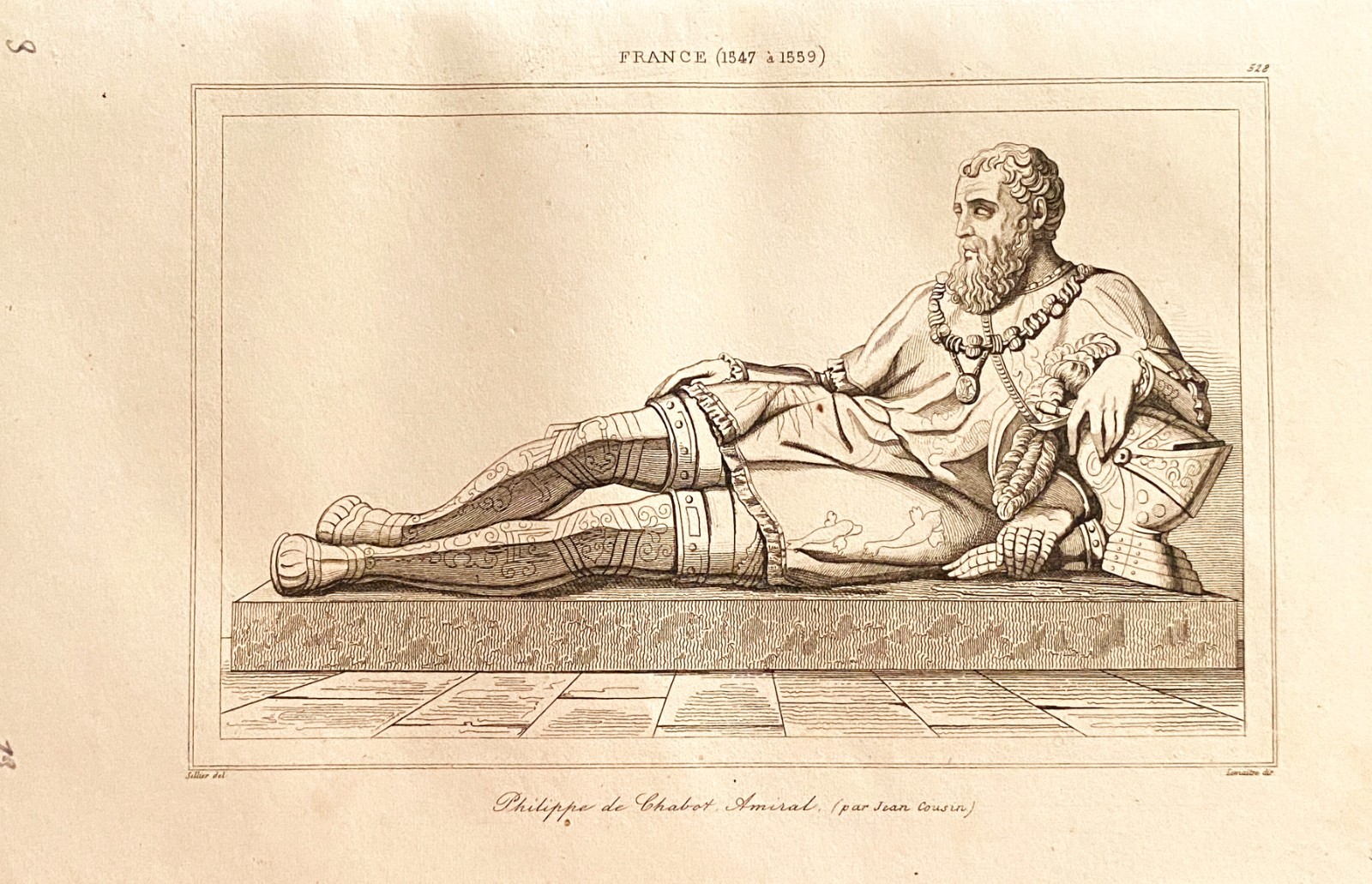 Engraving France 16th Century “Philippe De Chabot Admiral By Jean Cousin”