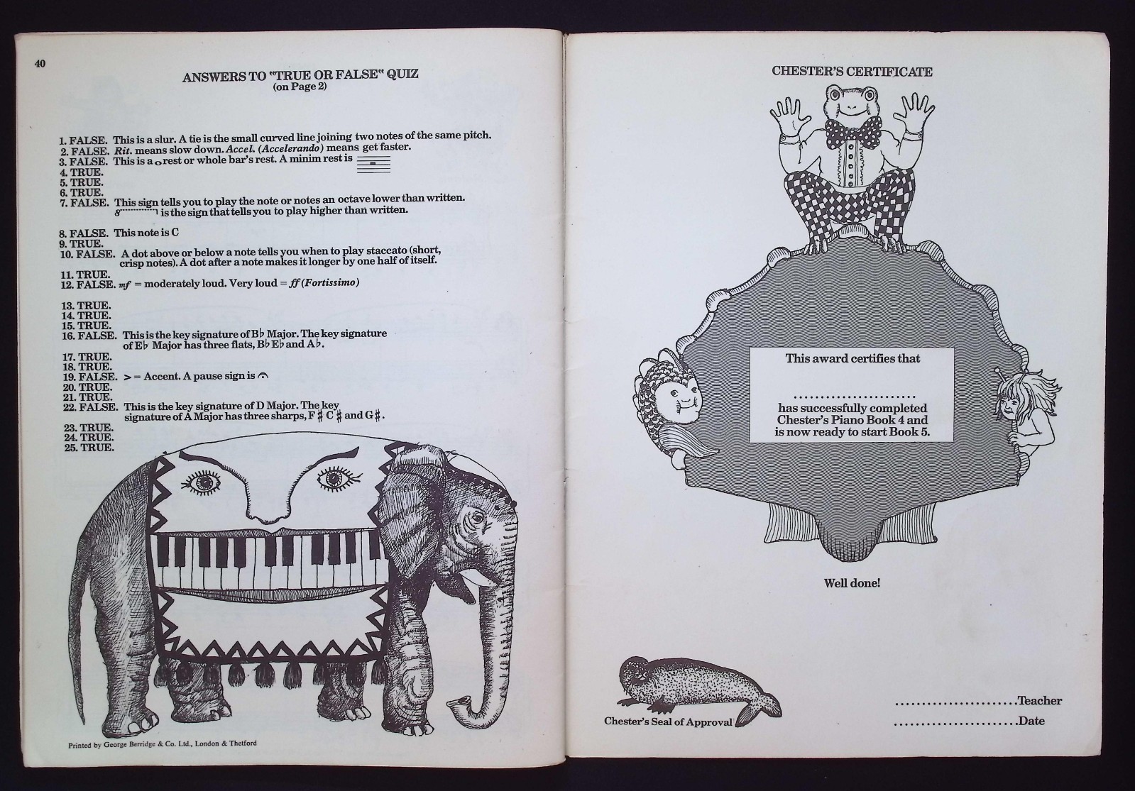 Chester’s Piano Book, Number Four by Carol Barratt, 1978 Chester Music