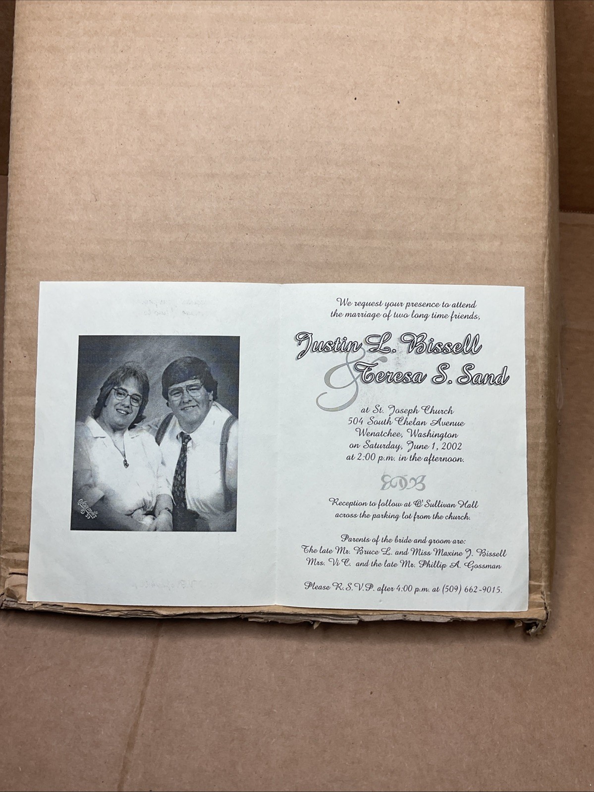 1 Jun 2002 Marriage Invitation Justin Bissell Teresa Sand Wenatchee WA B70