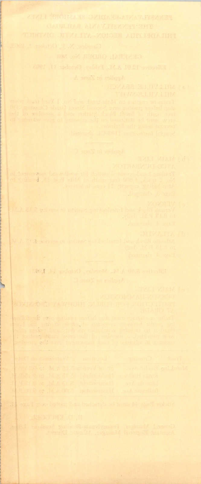 PA-Reading Seashore Lines 1963 General Order No. 809 Railroad
