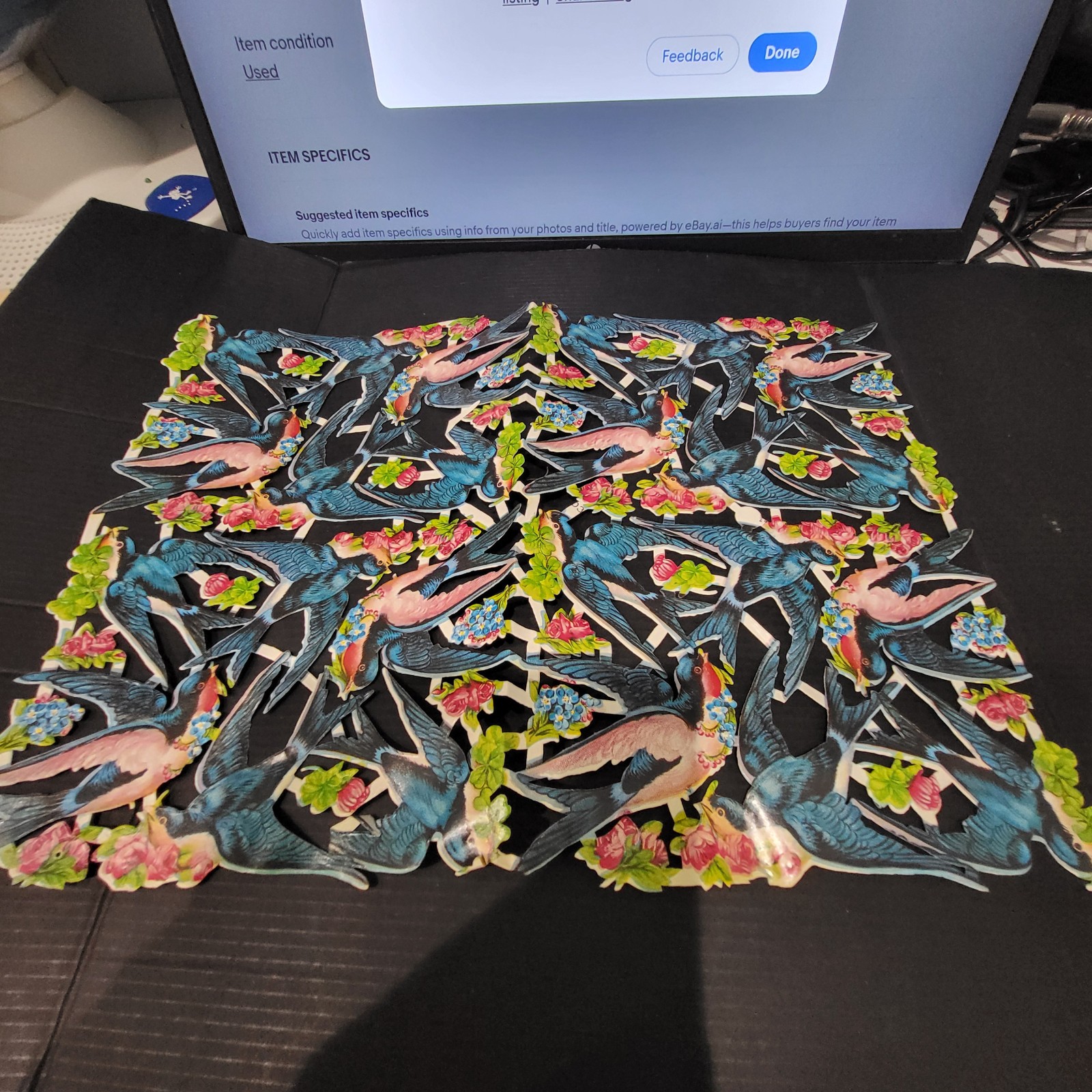 Beautiful German Die Cut Birds Vintage