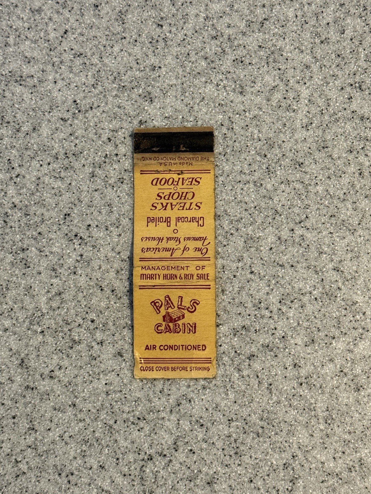 Pals Cabin Marty Horn Roy Sale West Orange New Jersey Matchbook Cover N2