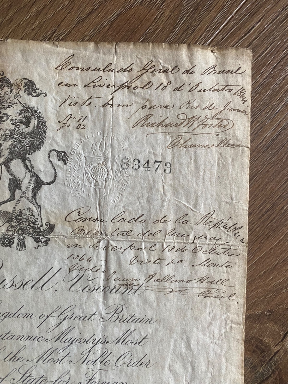 BRAZIL INTEREST – 19TH CENTURY LICENSE TO TRAVEL TO BRAZIL AND RIVER PLATE 1864