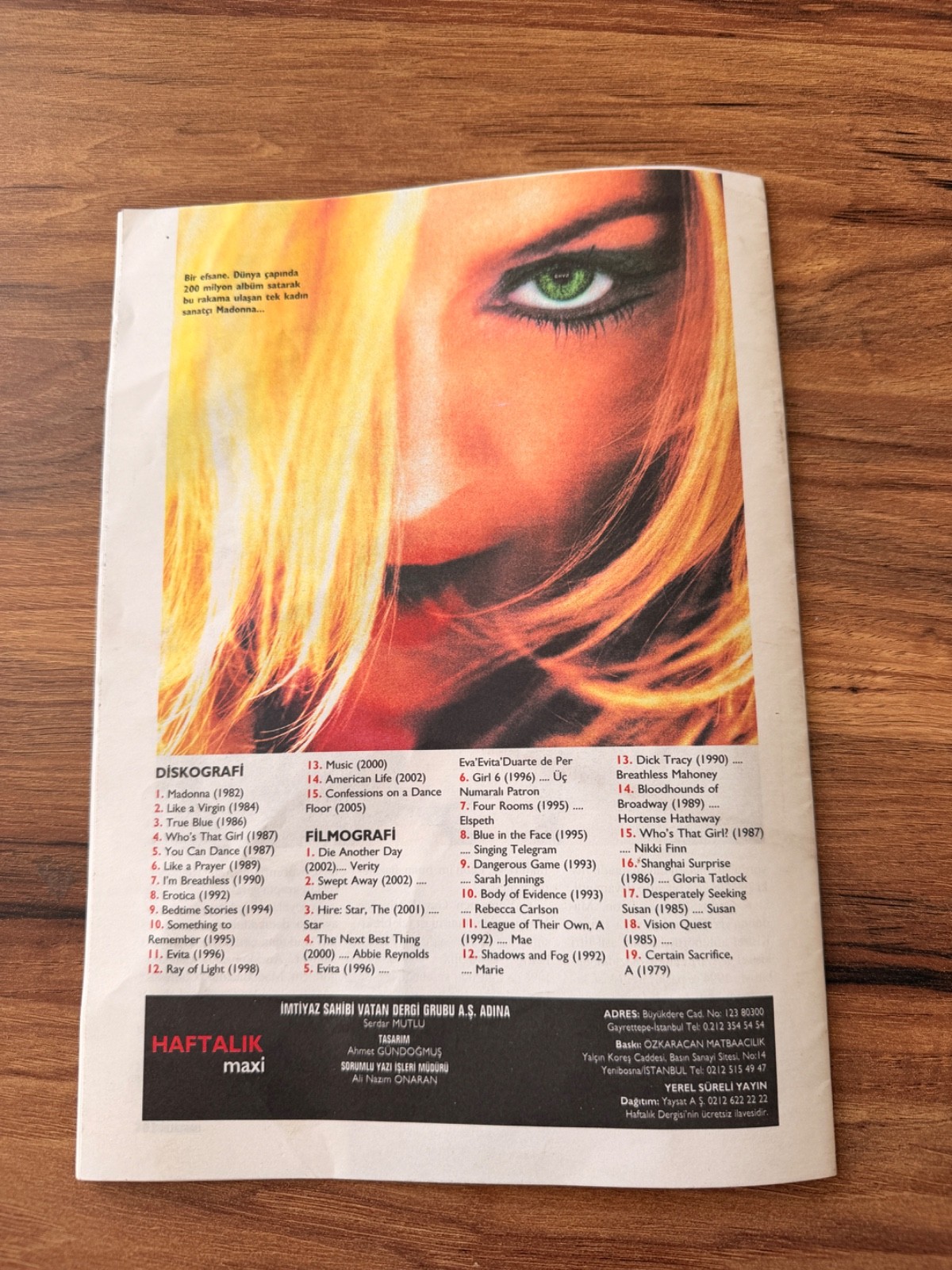 Madonna Turkish Biography Magazine Rare Maxi Supplement 2000s Collector Issue