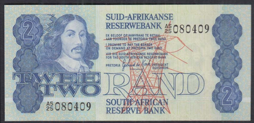 South African Reserve Bank Two Rand banknote Gerhard de Kock c 1970s S Africa