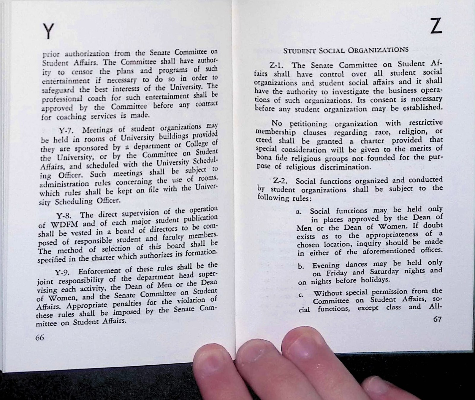 Penn State Senate Regulations Undergrads 1959-60 WDFM Non-Discrimination