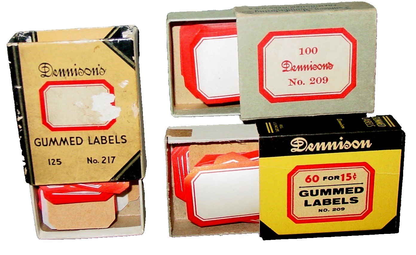 293 Vintage Dennison Gummed Red Border Bottle Craft Labels #217 #209 Mix NOS USA