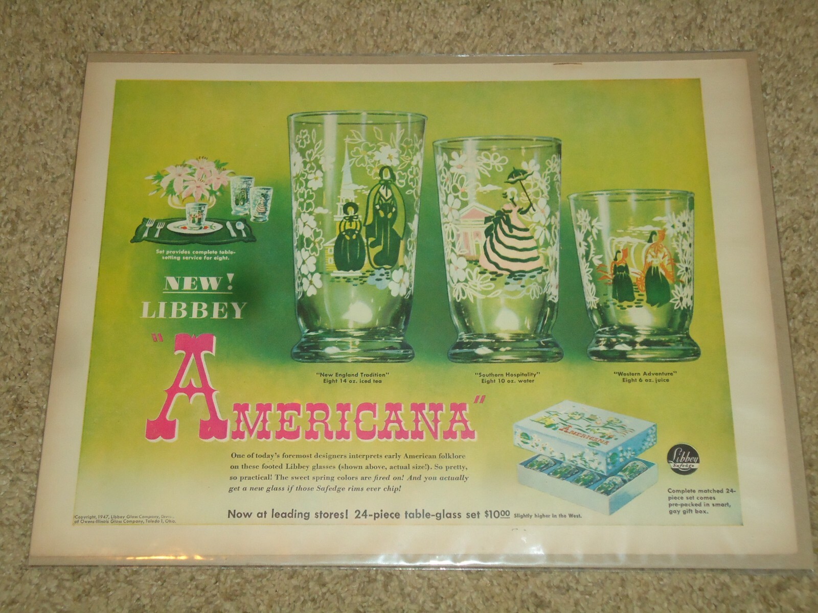 Vintage Paper Advertisement, 14X11 New Libbey Americana (1947)