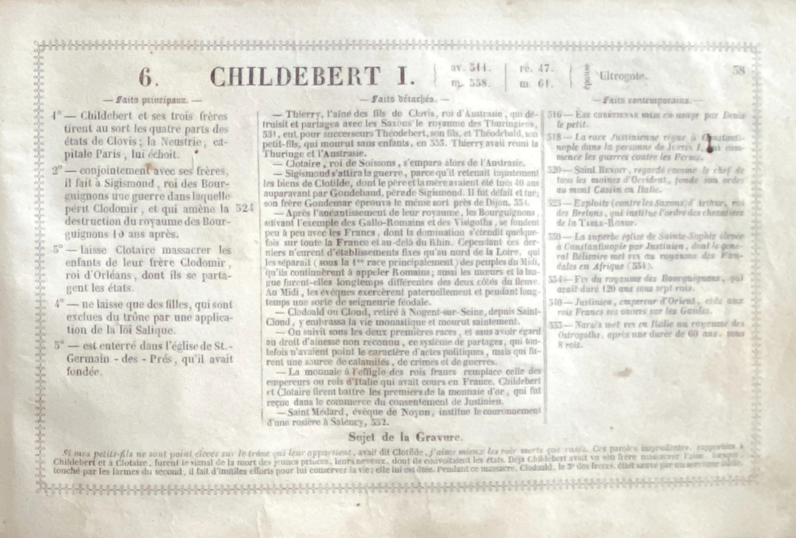 Engraving Kings Of France “Childebert I”