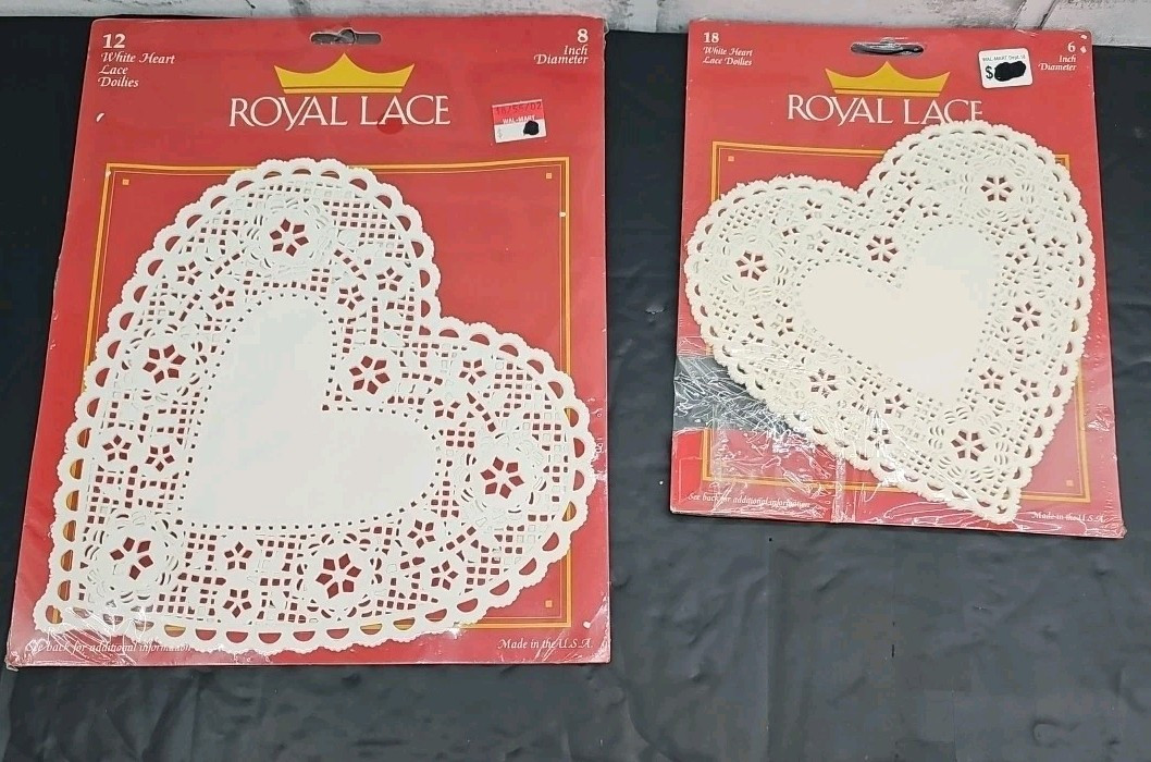 Vtg New Royal Lace Paper Doilies Heart Shaped 12pks (234 Total) Crafts Art Decor