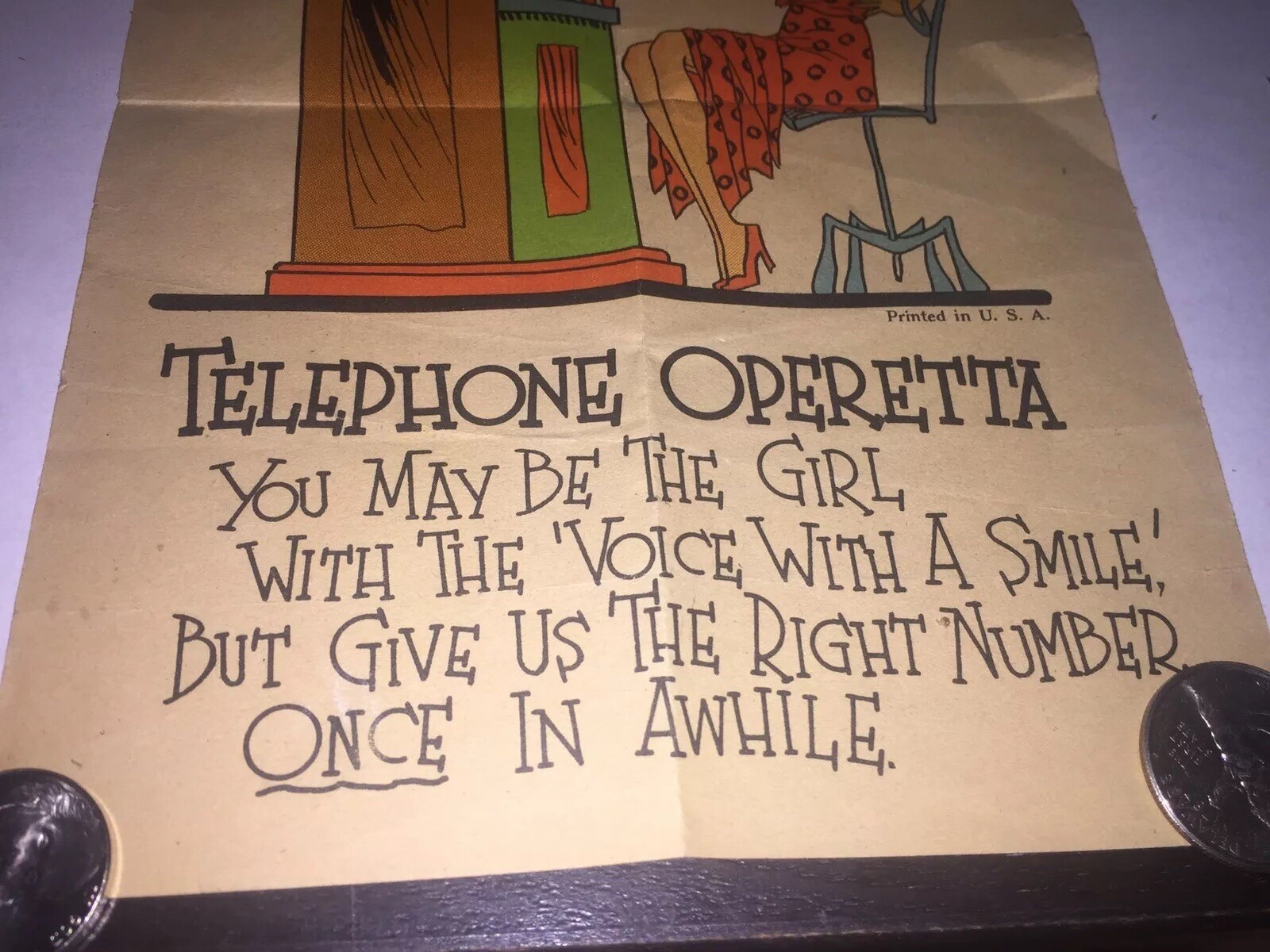 Cartoon Paper Vintage 1934 Telephone Operated