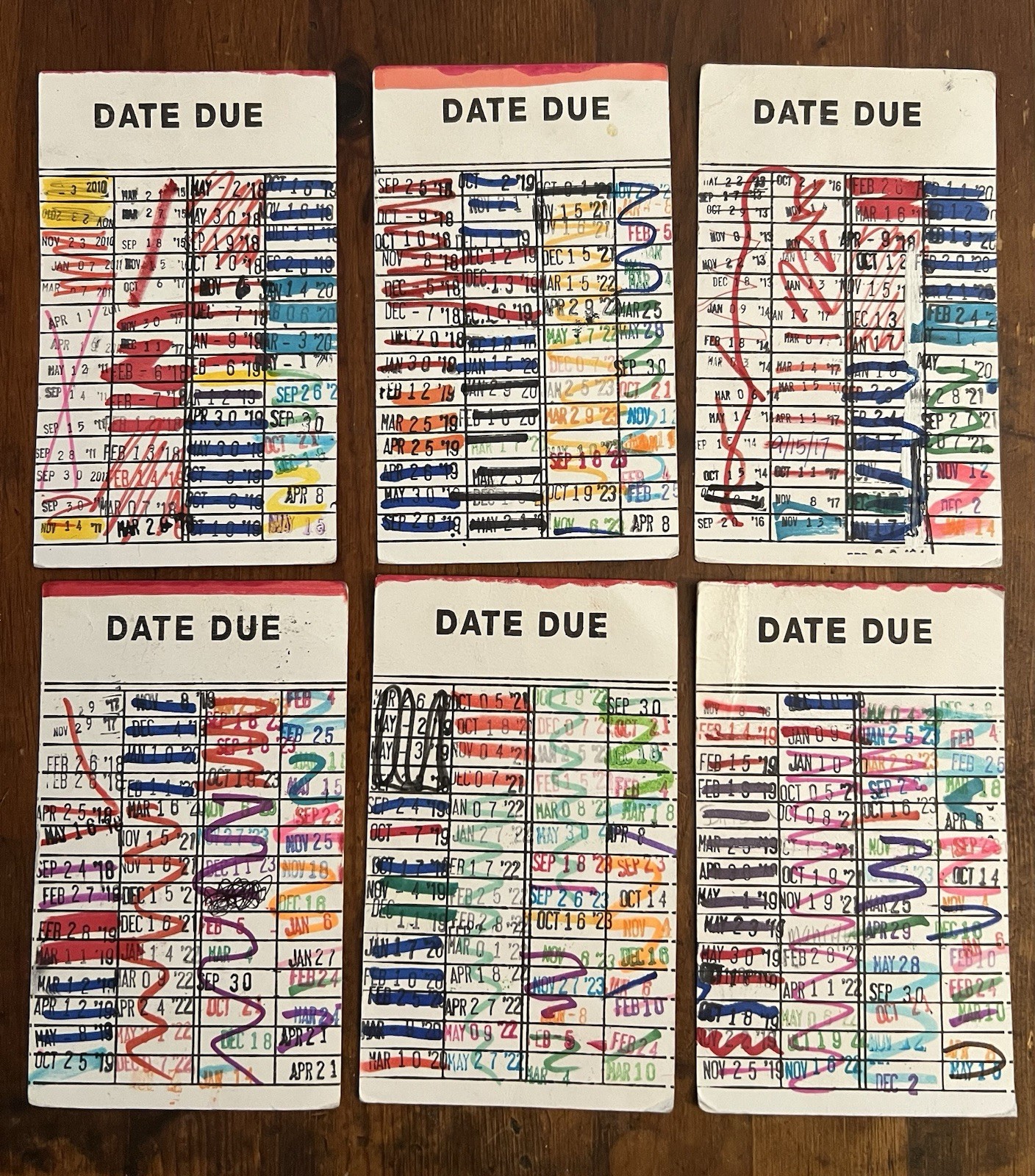 6 Book Checkout Date Due Library Cards With Date Stamps Ephemera Bookmark Craft