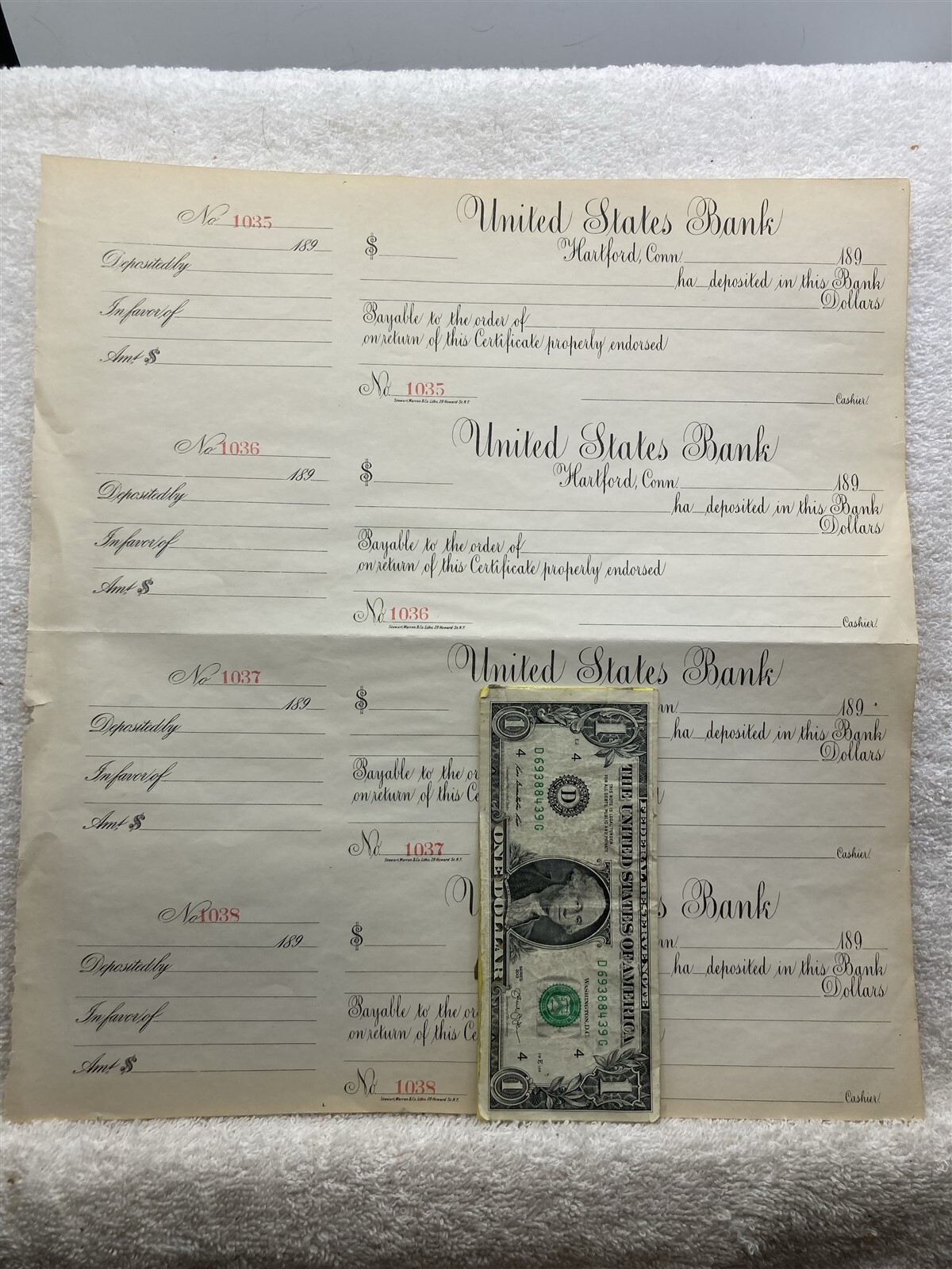 1890’s United States Bank Blank Checks & Stubs Hartford CT Vtg