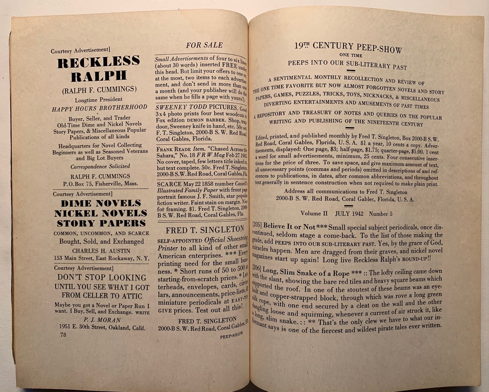 Dime Novels Peeps into our Sub-Literary Past and 19th Century Peep-Show / 1937