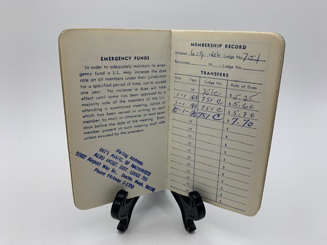 1960’s International Association of Machinists Monthly Dues Booklet w/Stamps
