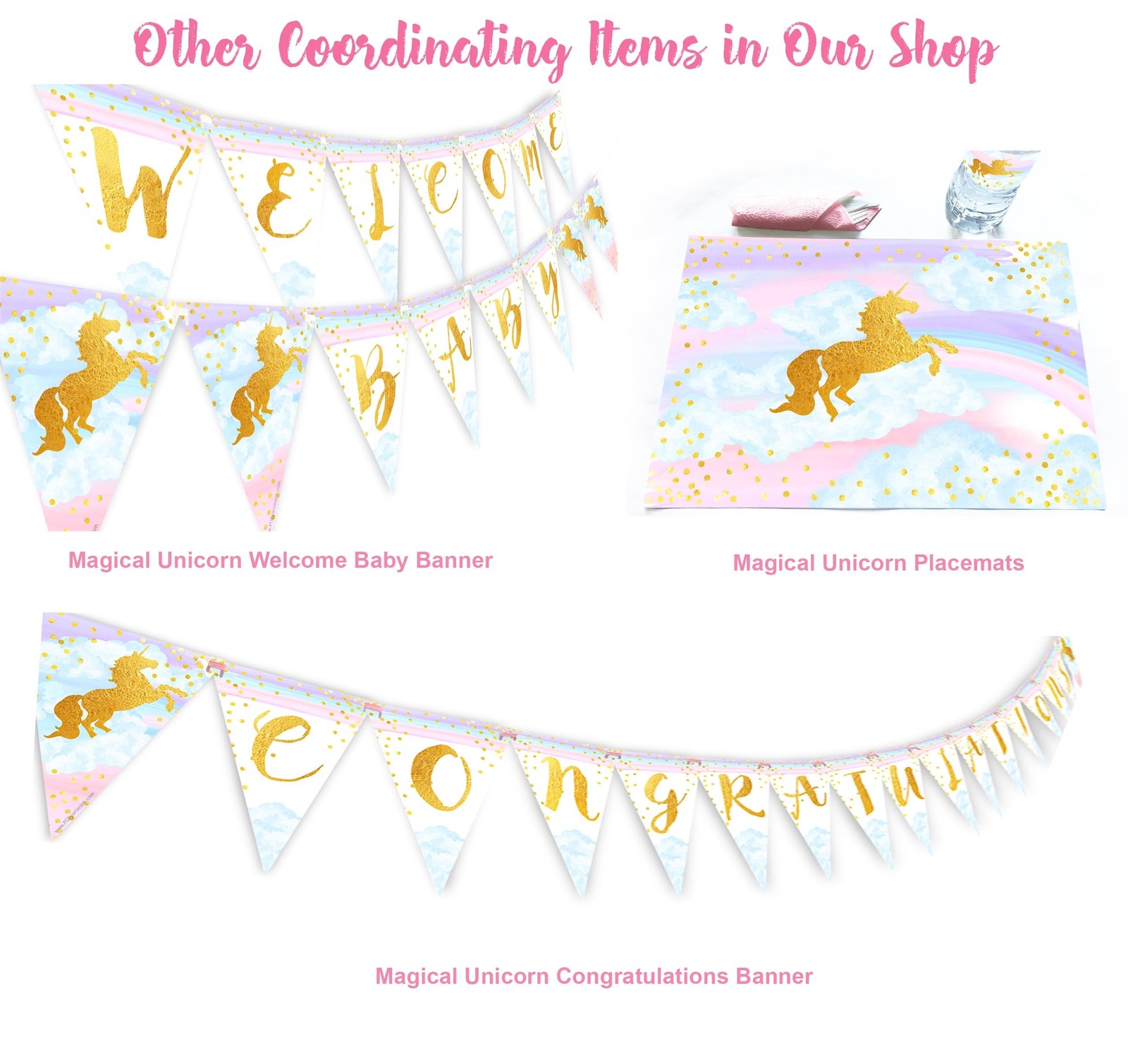 Magical Unicorn 12 LARGE Invitations – 12 Invitations + 12 Envelopes – DOUBLE…