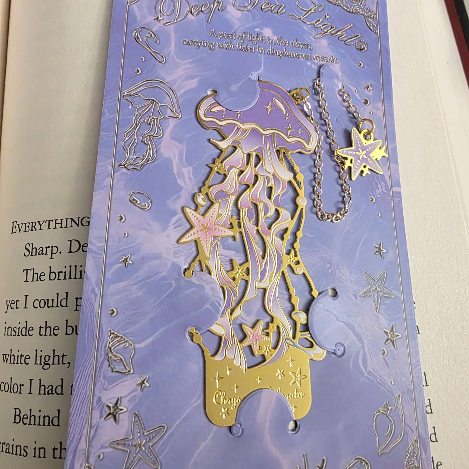 Deep Sea Lights Jellyfish Starfish Metal Bookmark Pink Purple Gold Reading