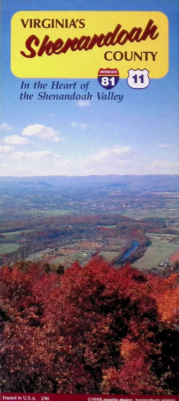 1970s Shenandoah County VA Travel Brochure Map I-81 Bryce Resort Orkney Springs