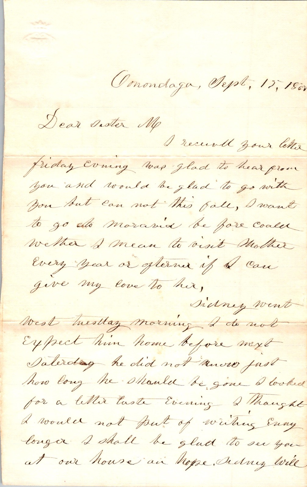 1860 Onondaga NY Handwritten Letter Spencerian Iron Gall Ink Civil War Era