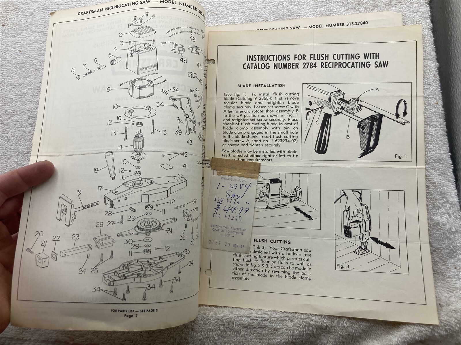 1986 Craftsman Sears Dual Speed Reciprocating Saw 900.271220 Owners Manual Vtg
