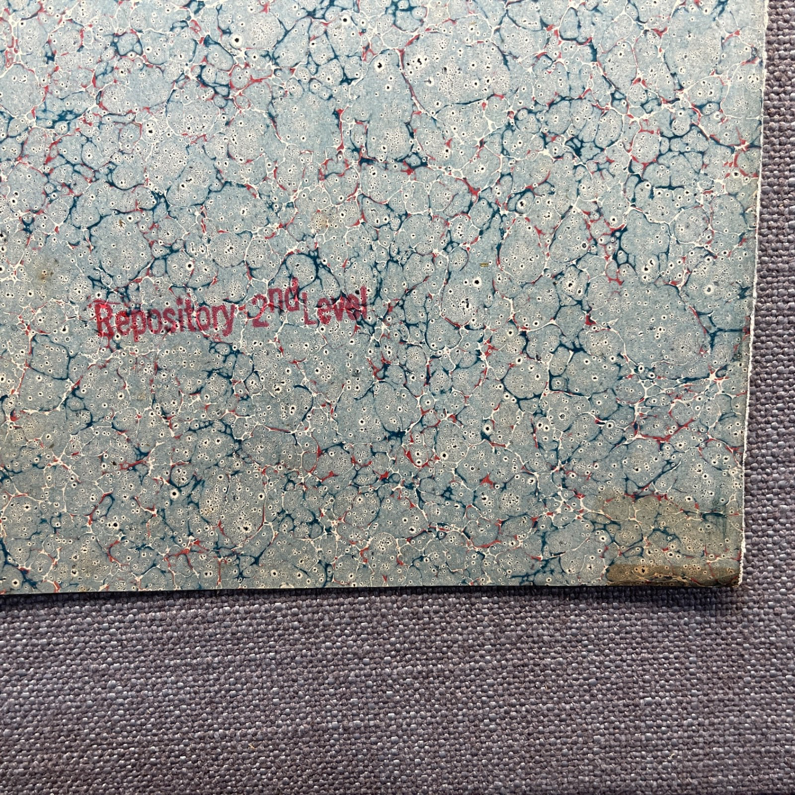 Antique Marbled End Papers Pair Bookbinding Blue Red White