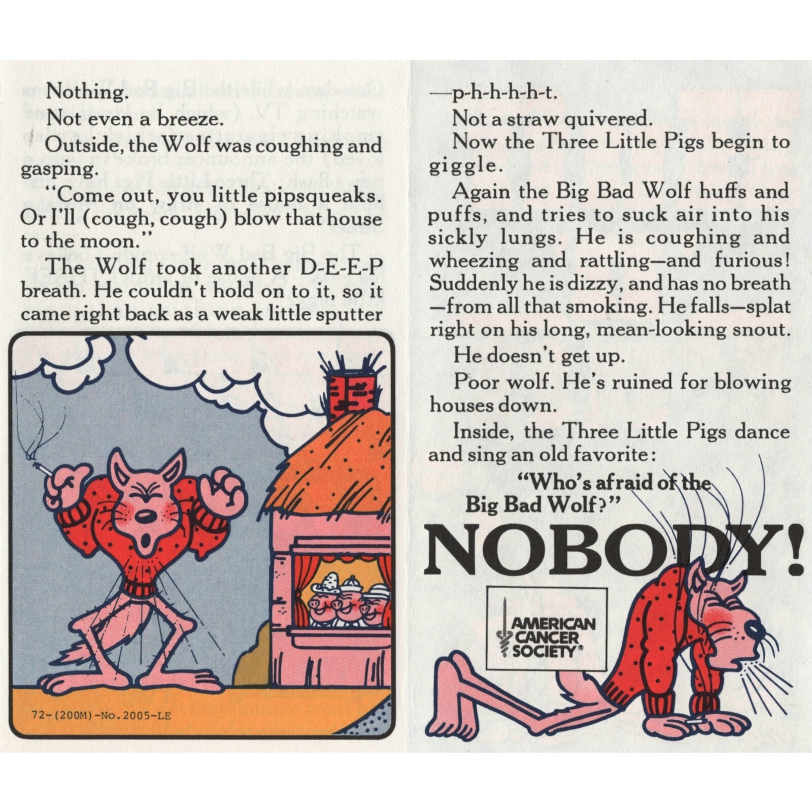 Vtg. 1970s Three Little Pigs Anti-Smoking Cartoon 1972 American Cancer Society