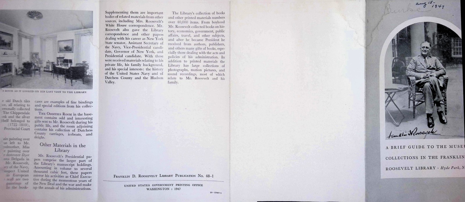 FDR Library Museum Guide Pamphlet Hyde Park NY 1940s Facsimile Sig Portrait