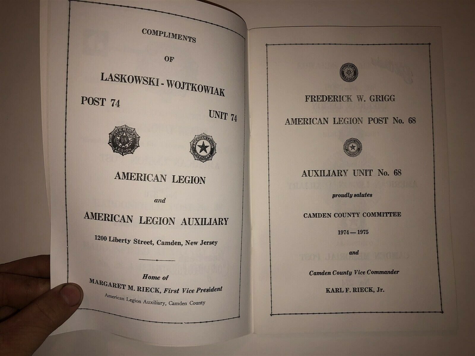 1974 Camden County 55th Anniversary Program American Legion New Jersey NJ Vtg