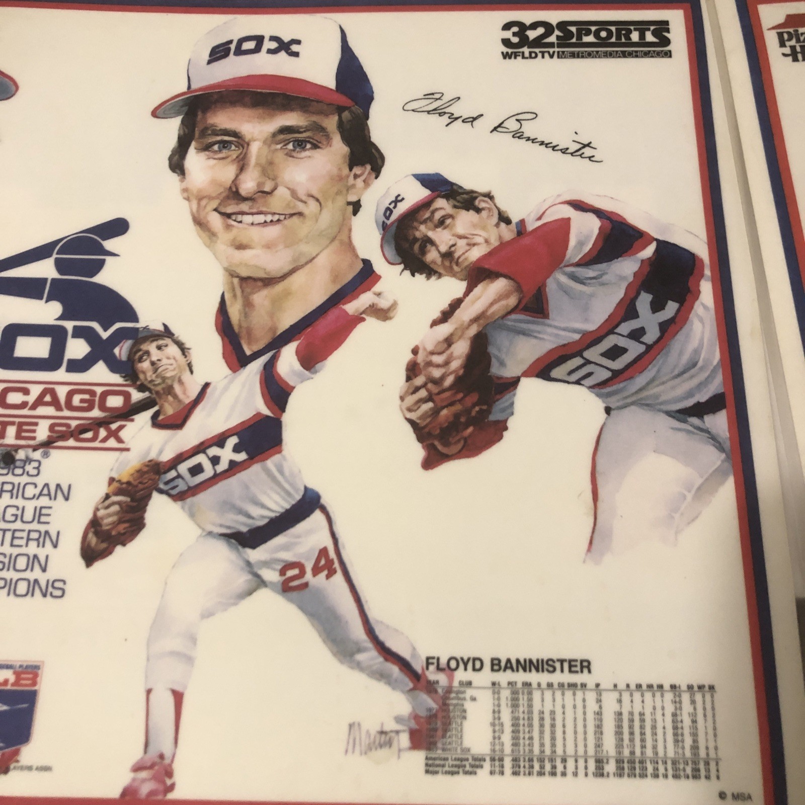 Vintage 1983 Signed (facsimile) Chicago White Sox Pizza Hut placemats. Lot Of 4