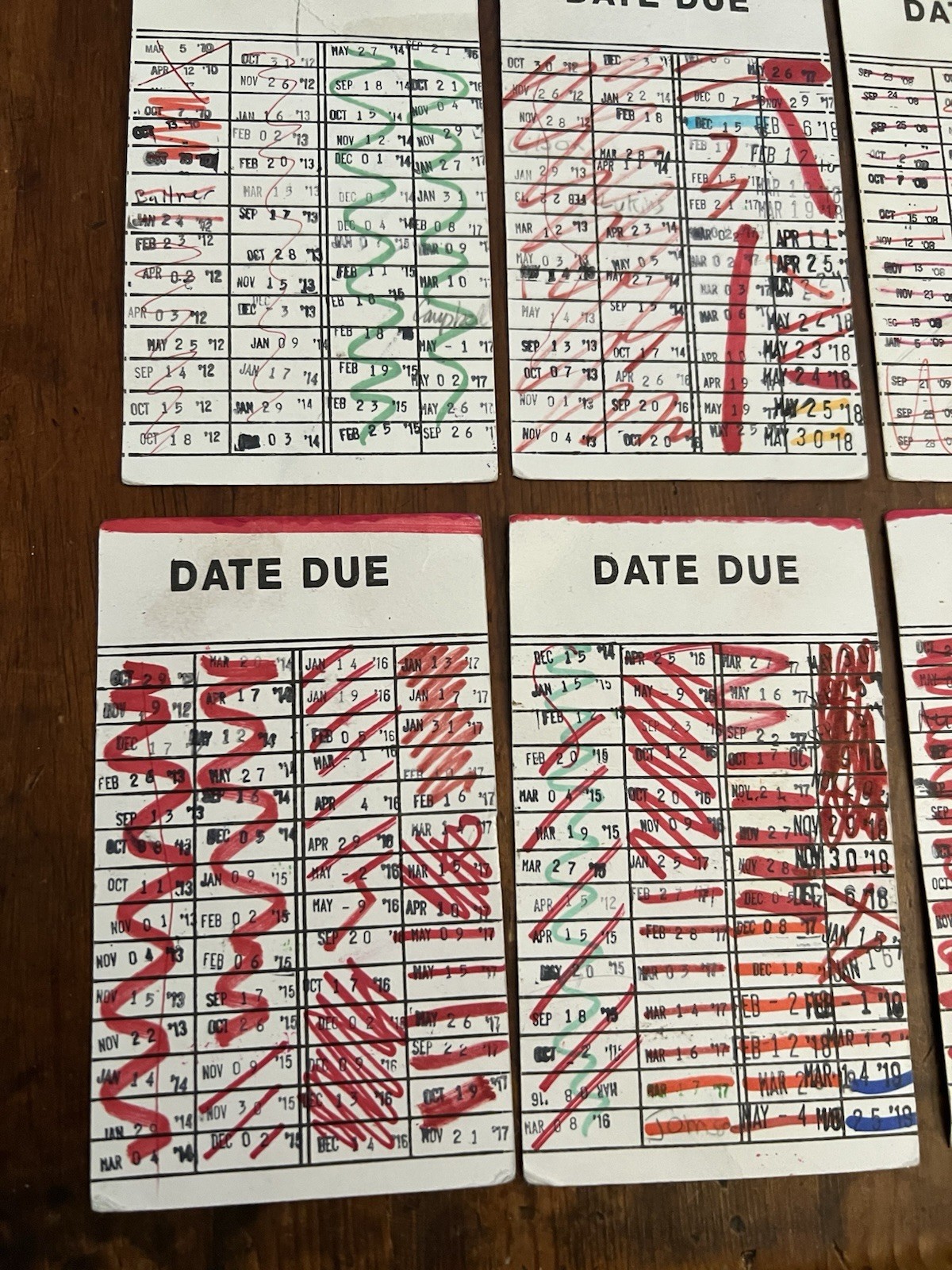 6 Book Checkout Date Due Library Cards With Date Stamps Ephemera Bookmark Craft