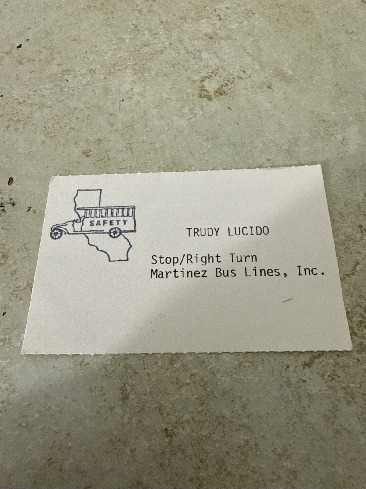 Vintage Homemade Business Card Martinez Bus Lines