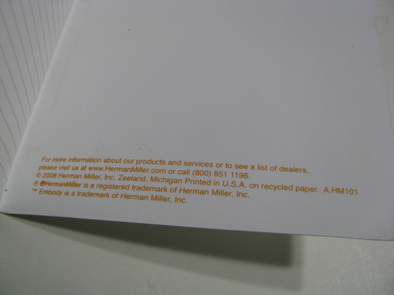 2008 Herman Miller Embody Chair Promo Sales Ad Advertising Lined Paper Notebook