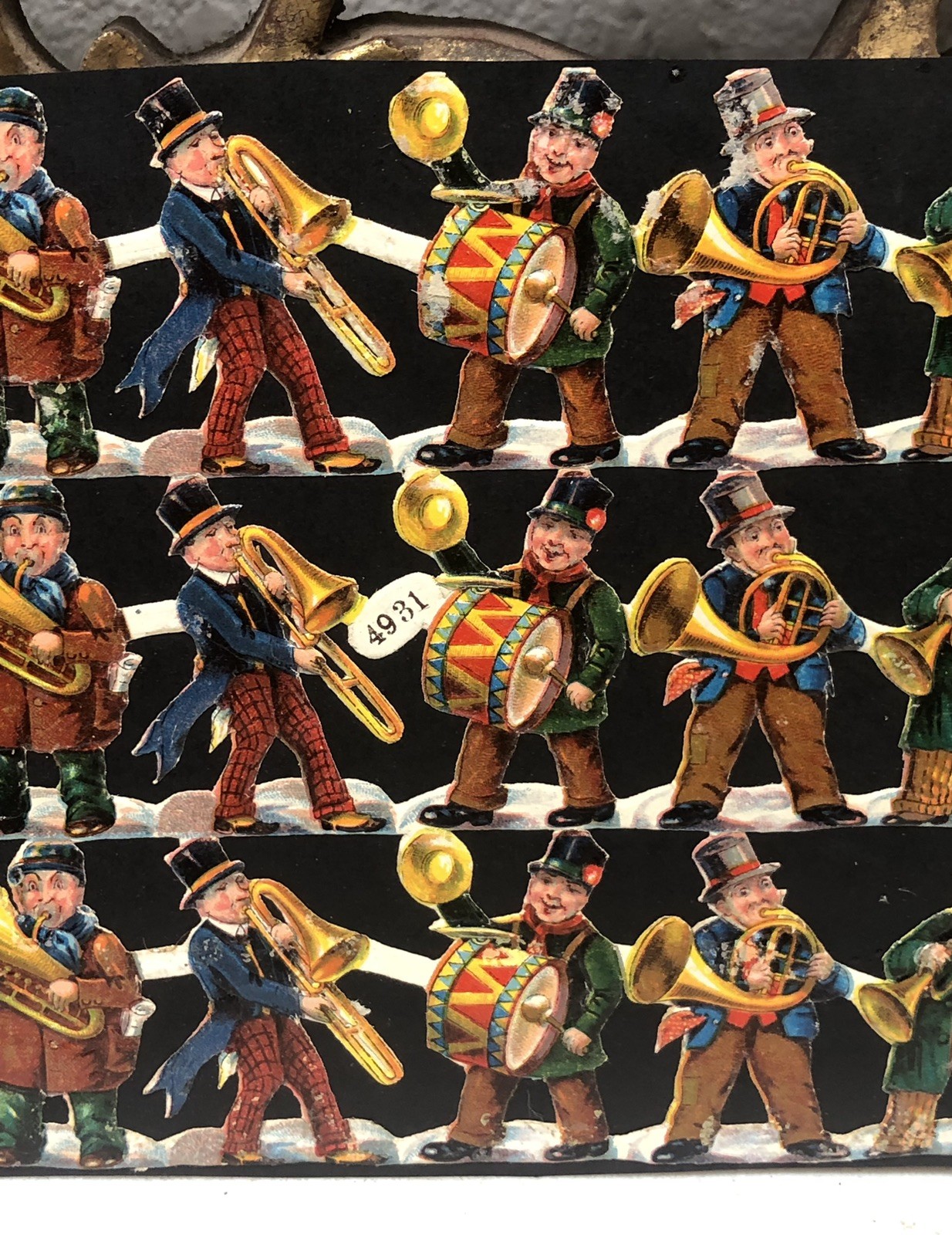 Band Boys & Girls in Dresses Die Cut Scraps Glued on Paper Double Sided L12