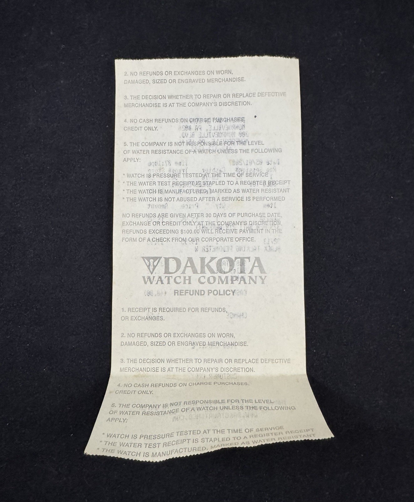 Dakota Watch Company Monroeville Mall 2007 Paper Receipt