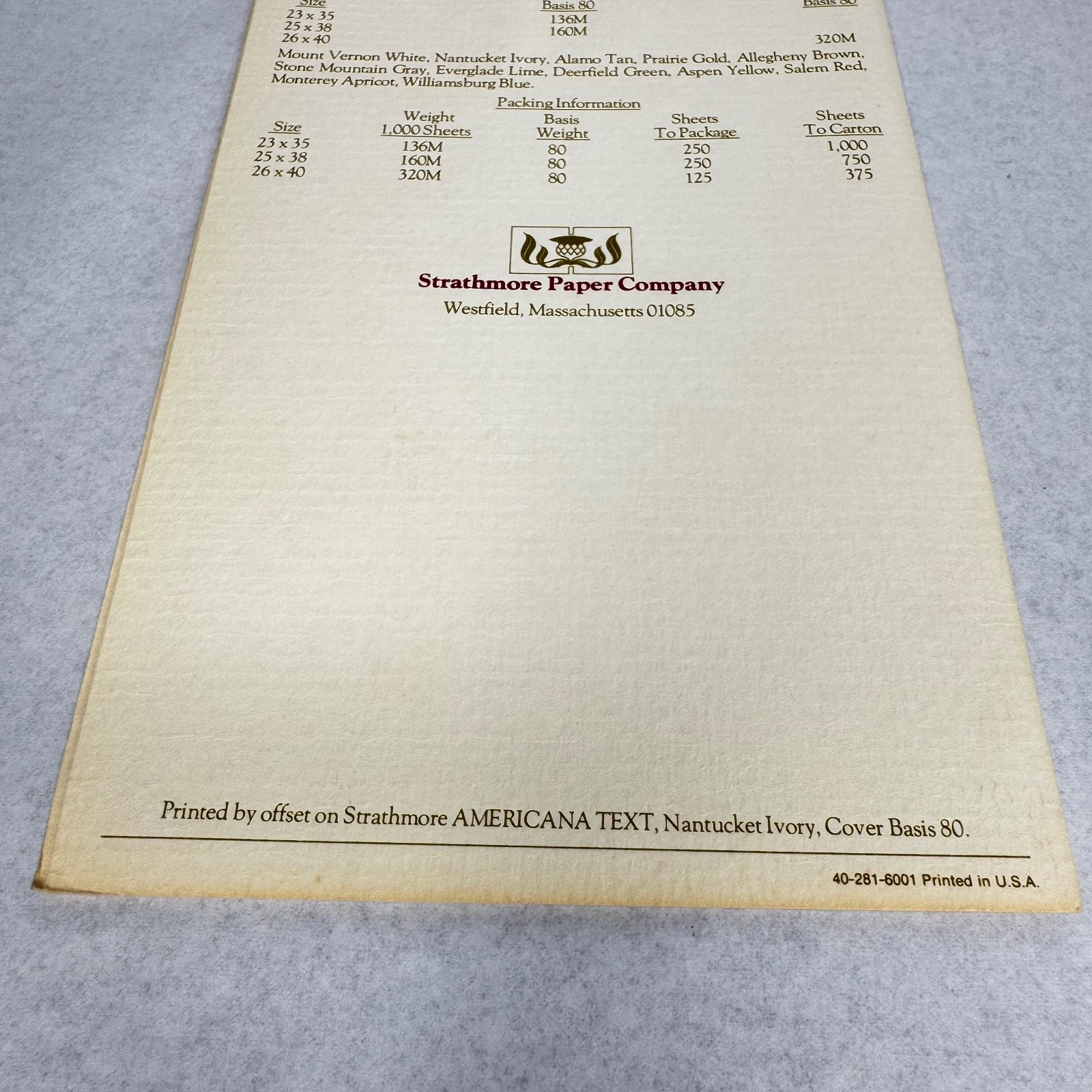 c.1974 Strathmore Americana Paper Swatch Book Felt-Marked Color Samples