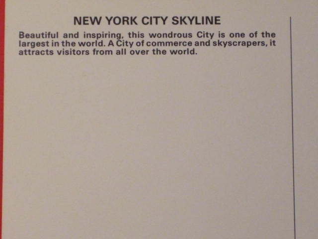 New York City Skyline Postcard – Year unknown