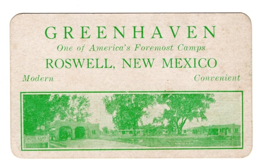 Greenhaven Auto Camp Roswell New Mexico Advertising Business Card