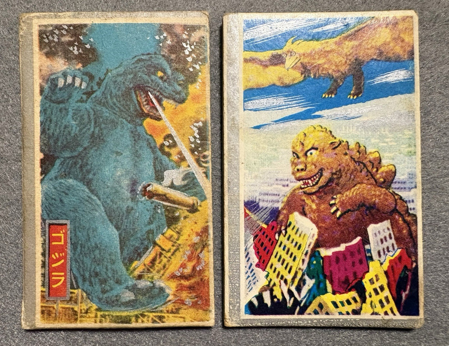 Godzilla Vintage Japanese Menko Heavy Stock Cards 1960s-70s Lot of 2