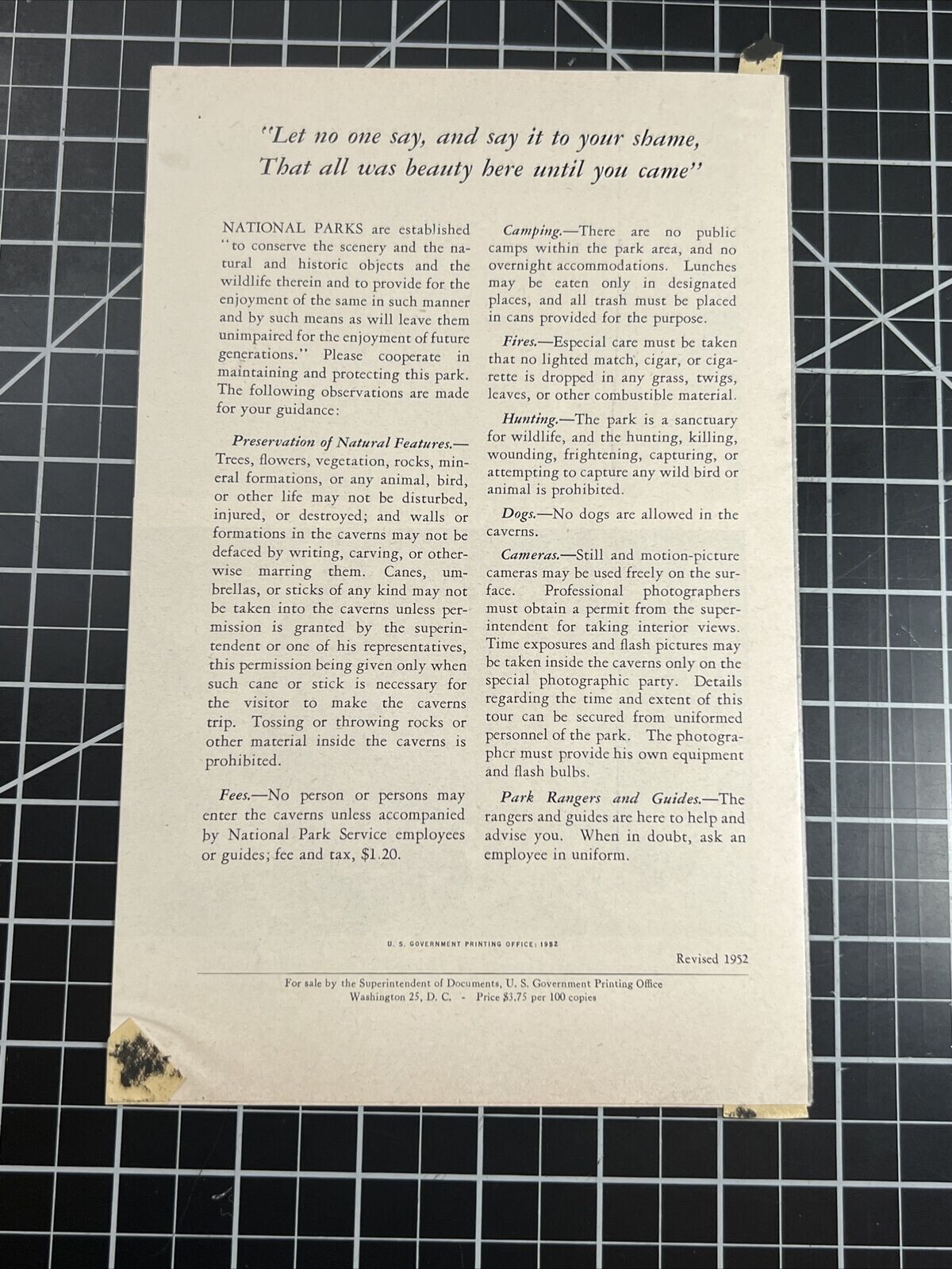 Vintage 1952 Carlsbad Caverns National Park New Mexico Brochure Pamphlet Booklet