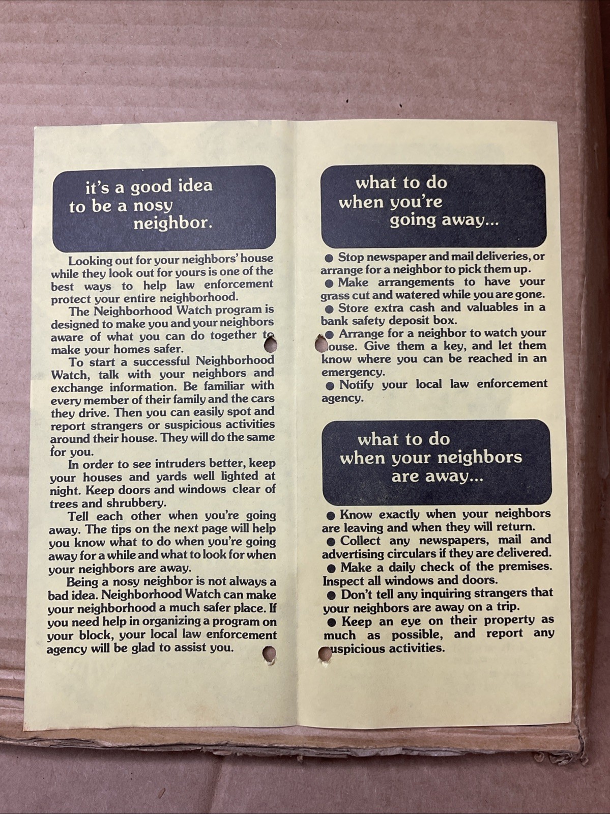 1980s Winston-Salem Nc Police Neighborhood Watch Brochure Crime B73