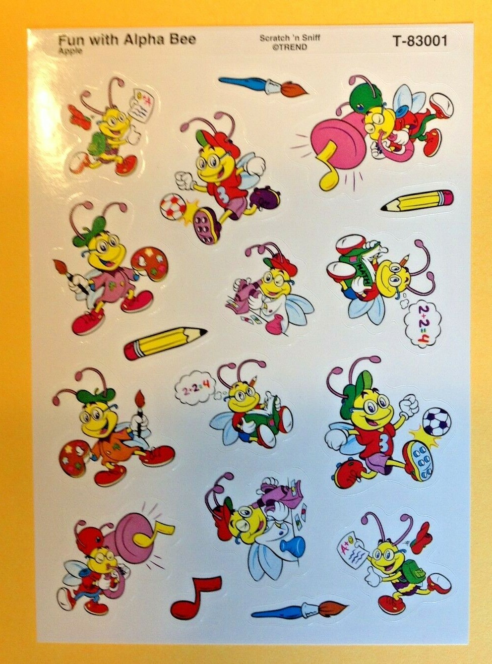 Vintage TREND Scratch & Sniff Stinky Sticker Sheet Die Cut APPLE Scent BEE Rare