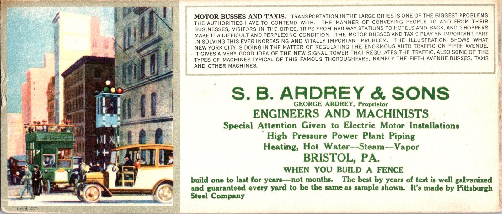 S. B. Ardrey & Sons Bristol PA Blotter c1910s Fifth Ave Traffic Tower Ad