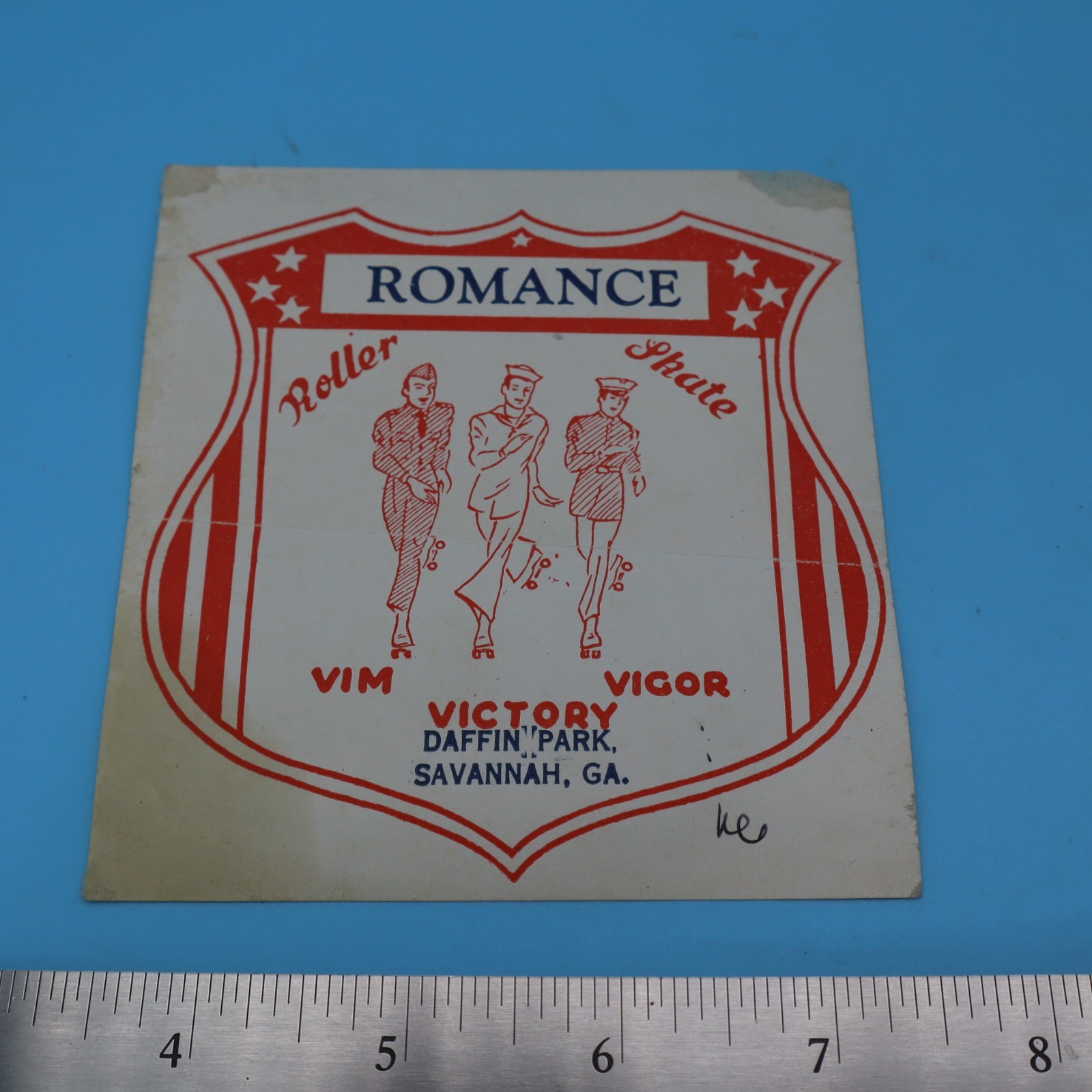 ROMANCE DAFFIN PARK GA. – 1940s Vintage Roller Skating Rink Sticker Label Decal