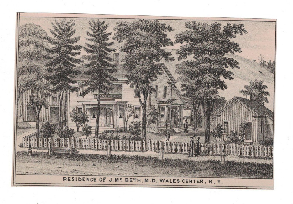 1880 Antique Lithograph House of Dr. J. McBeth in Wales Center New York
