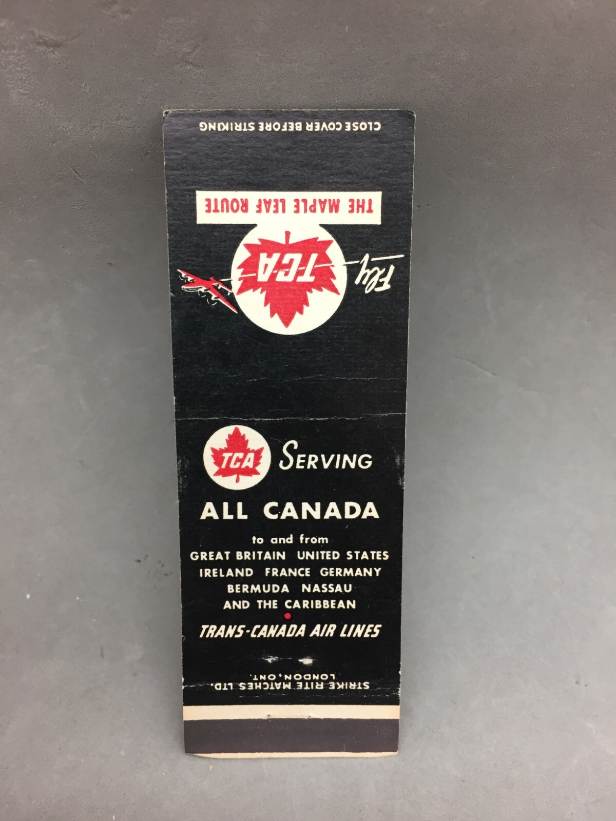 Matchbook Flat Cover Airline Trans-Canada Air Lines TCA Maple Leaf Route